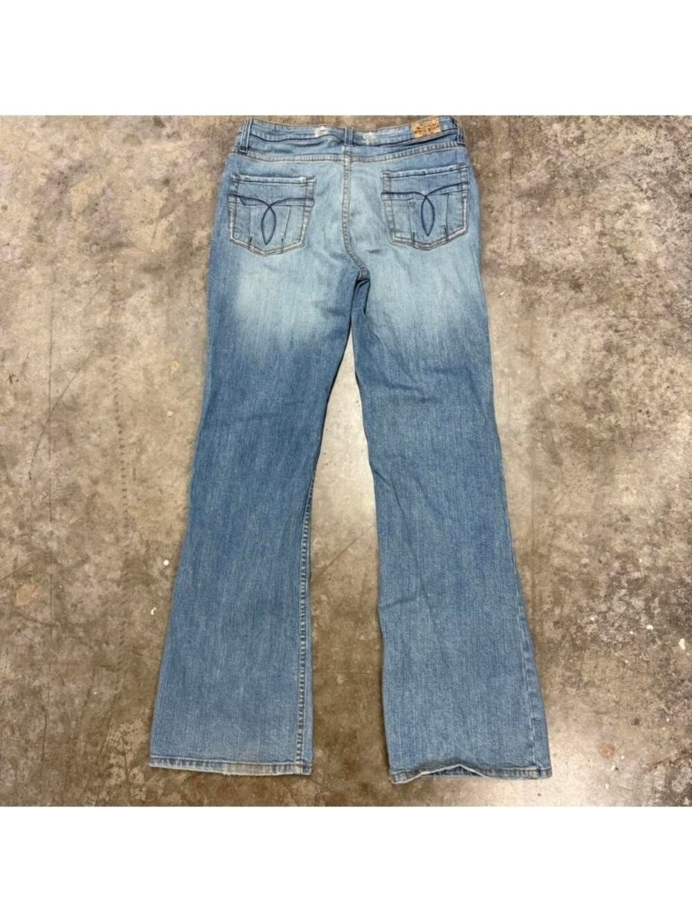 Y2K Paris Blue Light Wash Distressed Flared Jeans 30x31